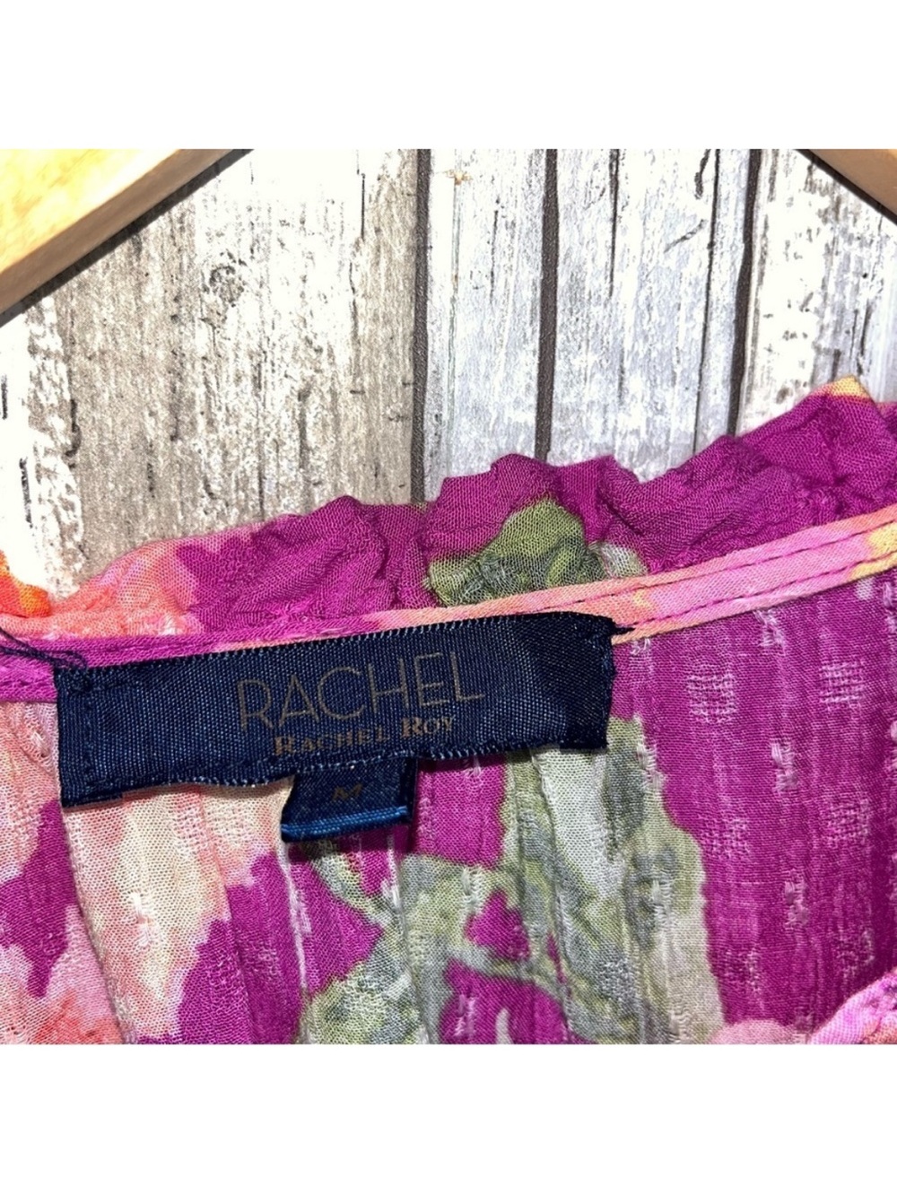 Rachel Roy Floral Blouse Medium Pink Orange Puff Sleeve Boho Top Women - Picture 5 of 5